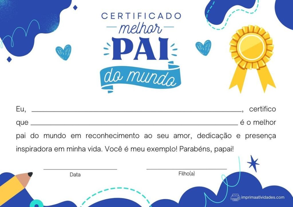 Dia dos Pais Certificado do Melhor Pai do Mundo