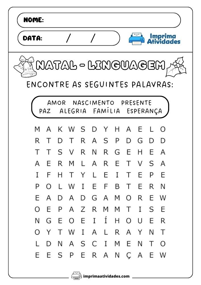 3 Atividades de Natal Gratuitas para Imprimir arvore Caca Palavras linguagem